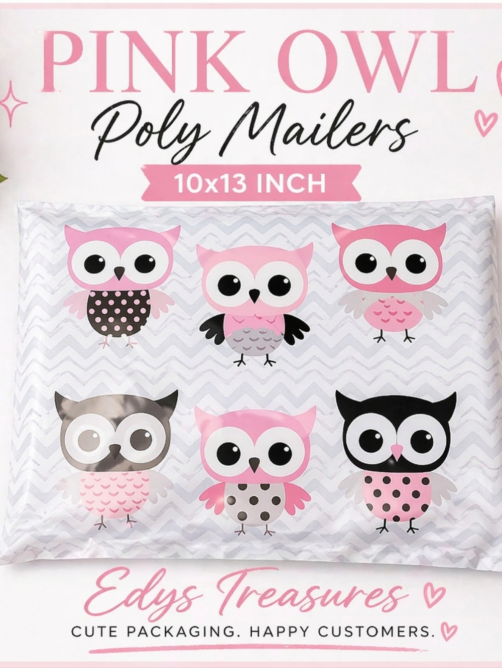 9 Pink Owl Poly Mailers 10x13 NWOT